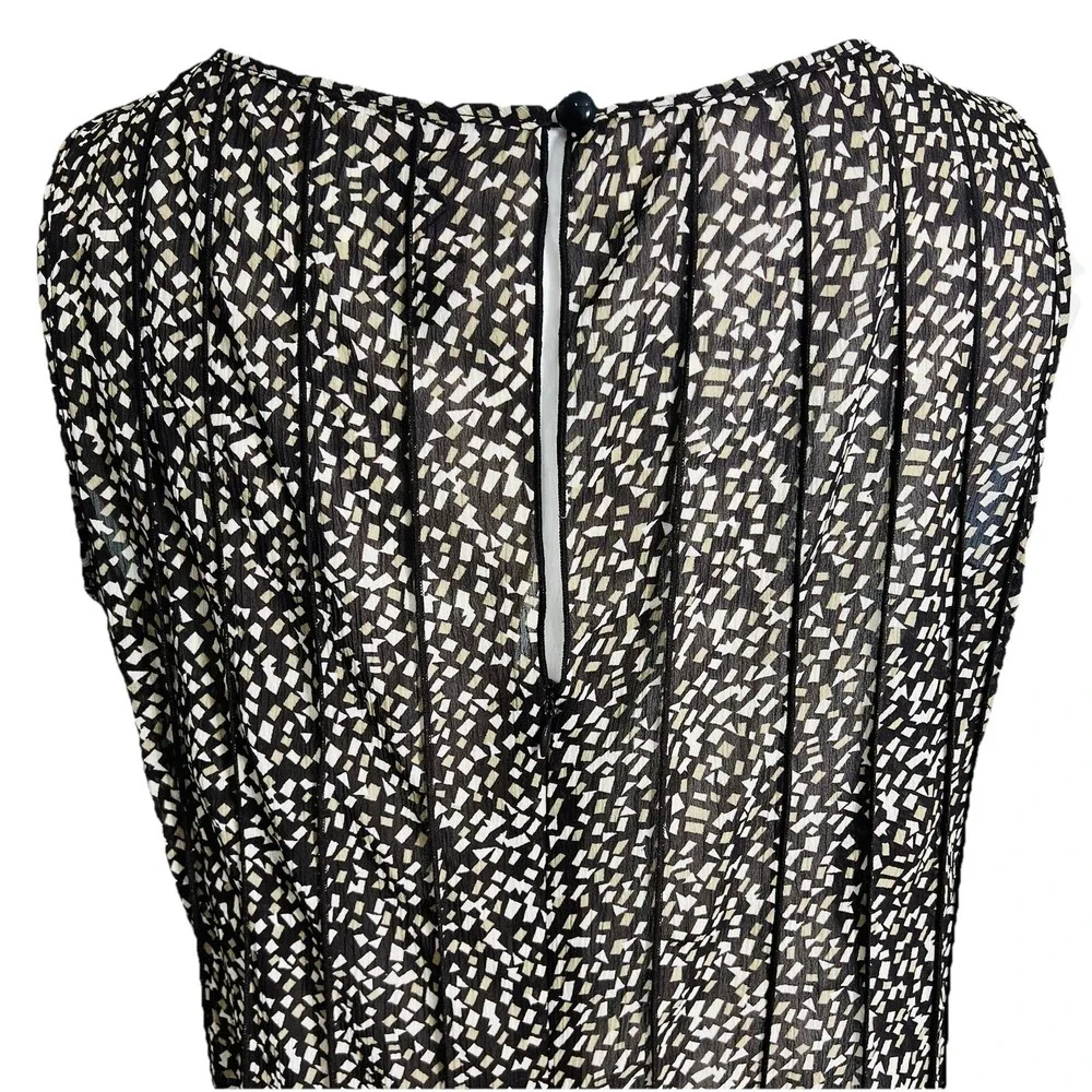 Z Studio Pleated Midi Dress Size 14 Black Cream Geometric Sleeveless Flowy Y2K